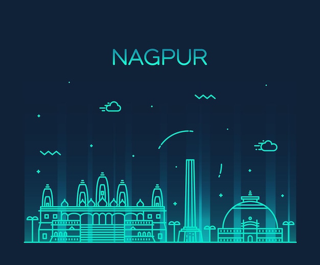 Horizon De Nagpur, Silhouette Détaillée. Illustration Vectorielle Tendance, Style Linéaire