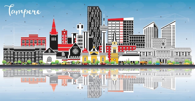Horizon de la ville de Tampere en Finlande avec des bâtiments de couleur ciel bleu et reflets Paysage urbain de Tampere avec des points de repère Concept d'affaires et de tourisme avec une architecture moderne et historique