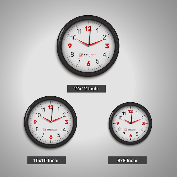 Vecteur horloge de bureau promotionnelle ronde de mur de vecteur avec cadran blanc couleur rouge et noire