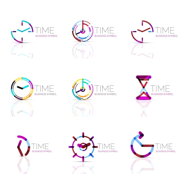 Vecteur horloge géométrique et jeu d'icônes de temps