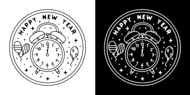 Vecteur horloge happy new year monoline design