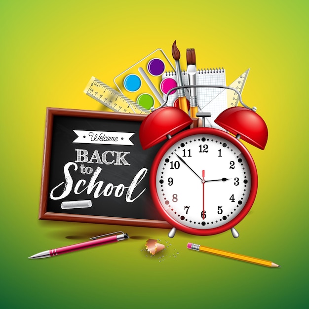 une horloge avec les mots de retour à l'école écrits dessus