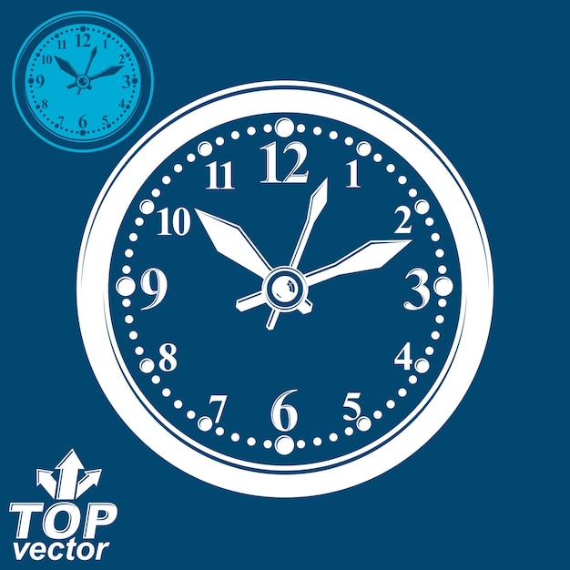 Horloge murale vectorielle simple avec blanc stylisé dans le sens des aiguilles d'une montre, version inversée incluse. Symbole graphique classique d'idée de temps d'affaires. Élément de conception Web isolé sur fond sombre.