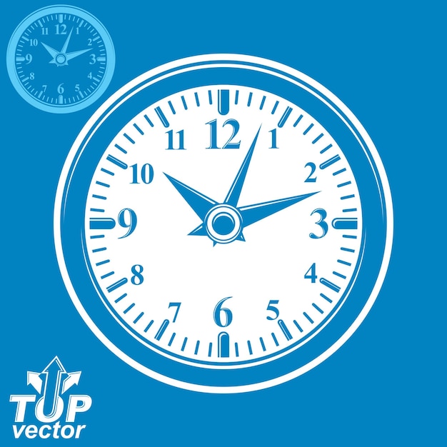 Horloge murale vectorielle simple avec blanc stylisé dans le sens des aiguilles d'une montre, version inversée incluse. Symbole graphique classique d'idée de temps d'affaires. Élément de conception Web isolé sur fond sombre.