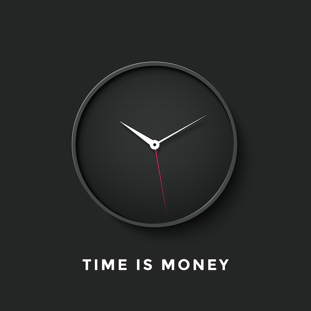Vecteur horloge noire avec le message time is money