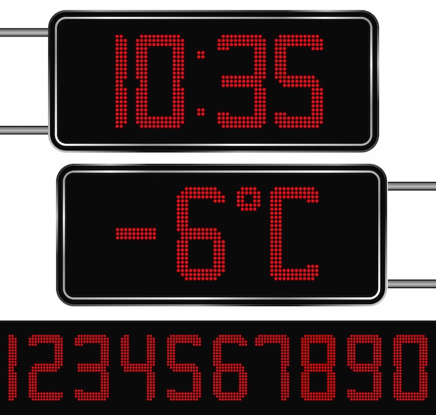 Vecteur horloge numérique et thermomètre