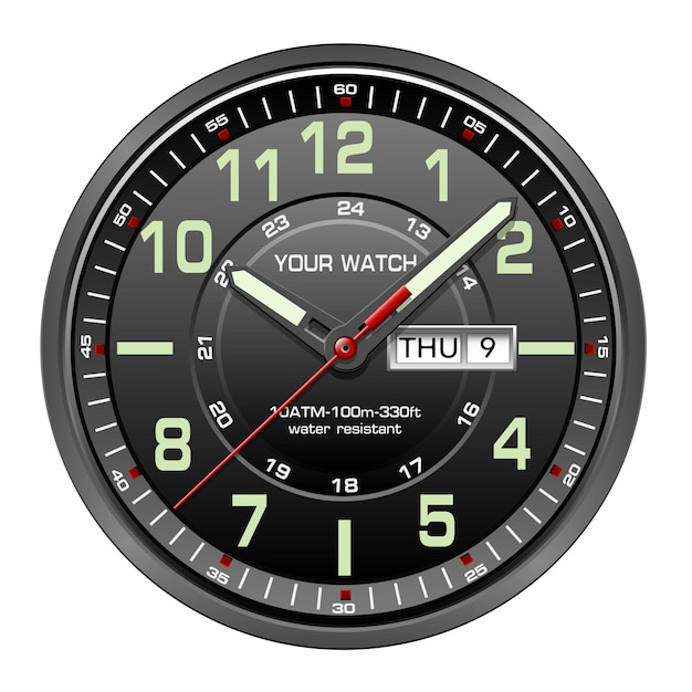 Vecteur horloge réaliste en argent noir chronomètre de luxe sur fond blanc vecteur de luxe