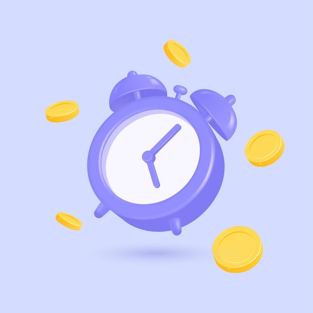 Horloge de réveil 3D et pièces d'or dans un style réaliste concept d'investissement d'argent prêts revenu et épargne financière illustration vectorielle d'argent rapide