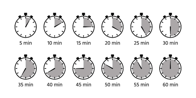 Vecteur horloges rondes icônes de chronomètres de minuterie en forme de cercle symboles d'échéance du chronomètre indicateurs de cuisson