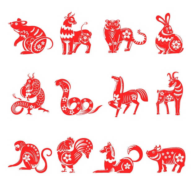 Horoscope chinois douze animaux signes vecteur