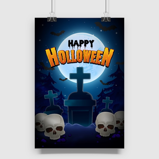 Vecteur horreur joyeux halloween avec affiche de cimetière