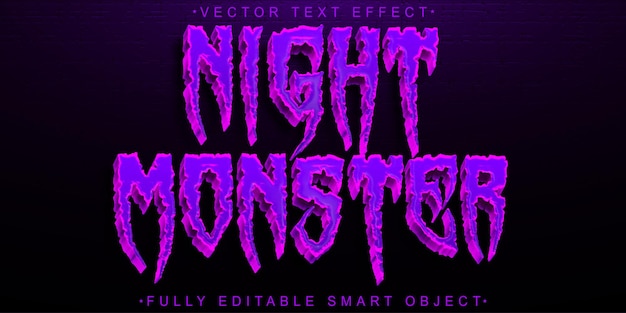 Horror Purple Night Monster Vector Effet De Texte D'objet Intelligent Entièrement Modifiable