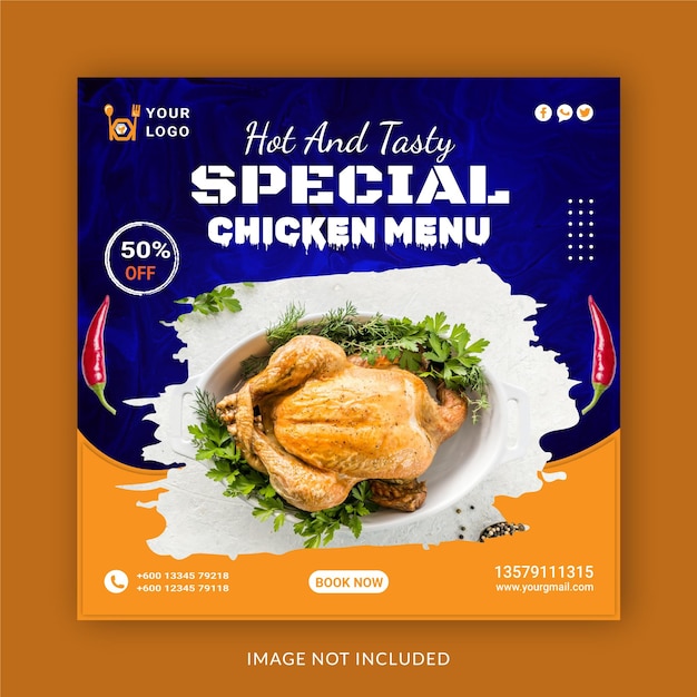 Hot And Testy Special Chicken Menu Instagram Banner Ad Modèle De Publication Sur Les Médias Sociaux