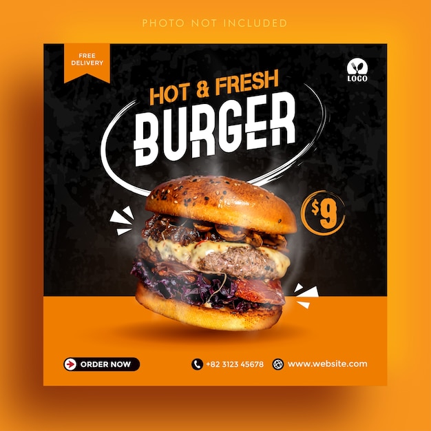 Hot Burger Sale Social Media Instagram Post Modèle de bannière publicitaire