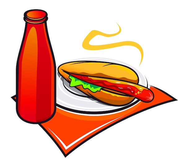 Vecteur hot-dog appétissant avec du ketchup sur fond blanc