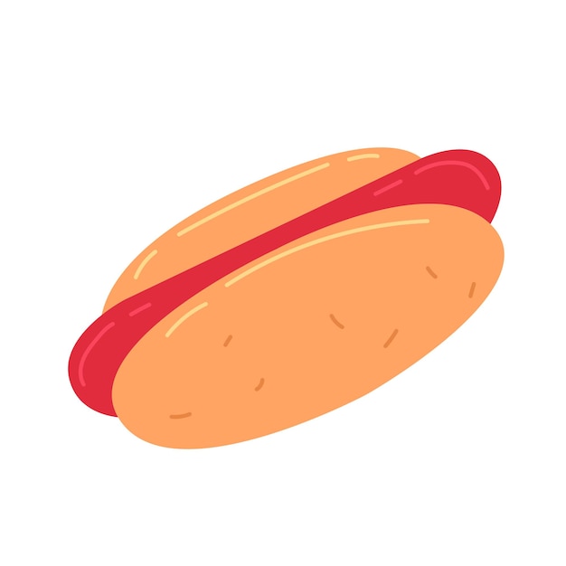 Hot-dog Dans Le Style Plat De Dessin Animé Illustration De Dessin Vectoriel à La Main