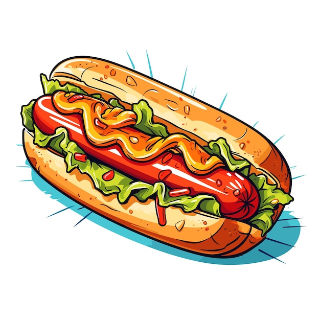 Vecteur hot-dog sandwich hot-dog dans le style de dessin animé plat sur un fond isolé