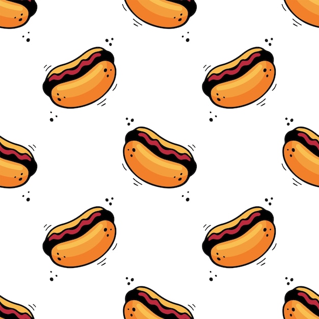 Des Hot-dogs Dessinés à La Main Avec Un Motif Sans Couture Dans Le Style De Croquis De Bande Dessinée Vectoriel Illustration De Restauration Rapide