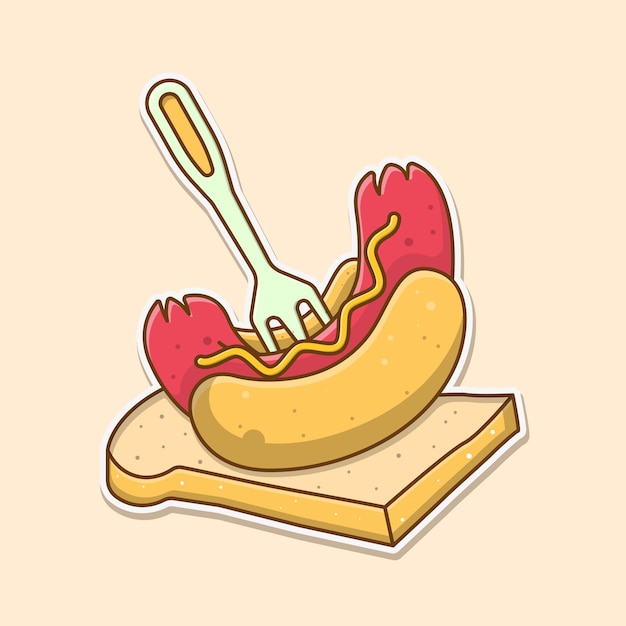 Hot-dogs Sur Des Tranches De Pain Blanc Cartoon Vector Illustration