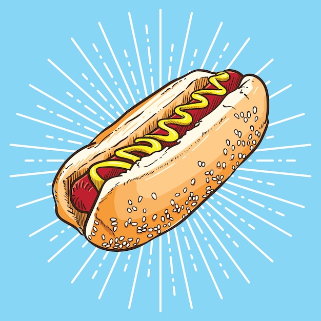 Vecteur hotdog dessinés à la main