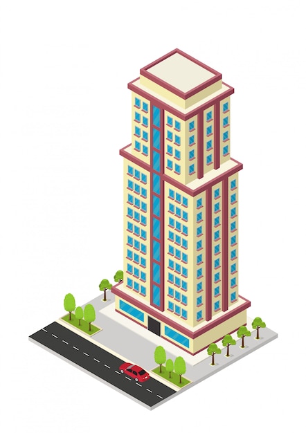 hôtel, appartement ou immeuble de gratte-ciel isométrique
