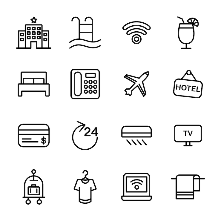 Hotel icon pack, style d'icônes de contour