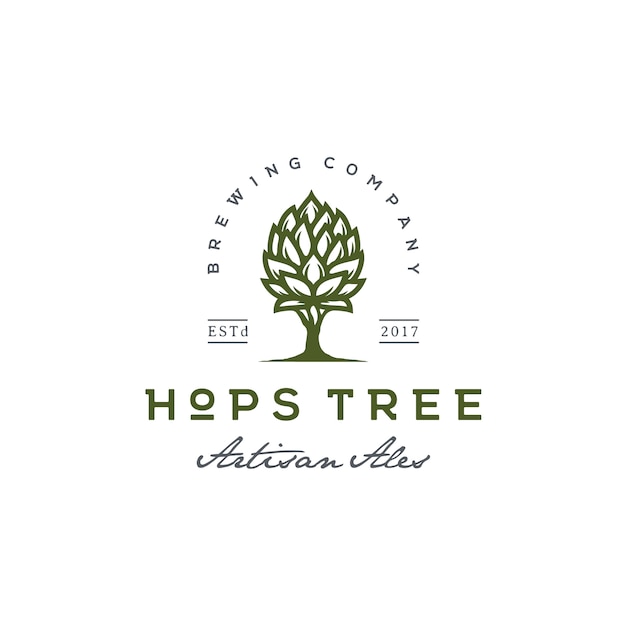 Houblon Et Arbre Pour Le Logo Vintage Beer Brewery