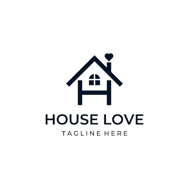 House Home Roof Real Estate avec lettre initiale H Love Heart Logo Design Inspiration