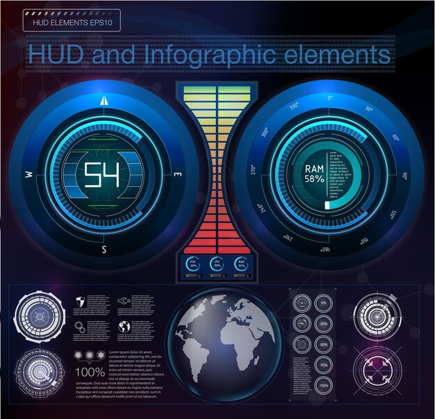Hud elementsgraphIllustration vectorielleÉléments d'affichage tête haute pour le web
