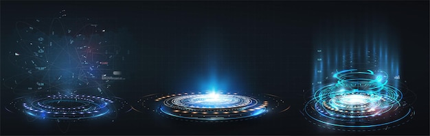 HUD GUI hologramme de portail futuriste Technologie d'interface utilisateur numérique abstraite Un ensemble de cercles futuristes Éléments d'interfaces virtuelles Technologie abstraite Design de communication innovant Arrière-plan