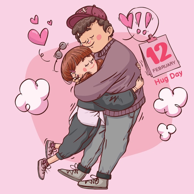 Hug Jour Super Mignon Amour Joyeux Couple Romantique Saint-valentin Datant Cadeau Illustration Couleur Dessinée à La Main