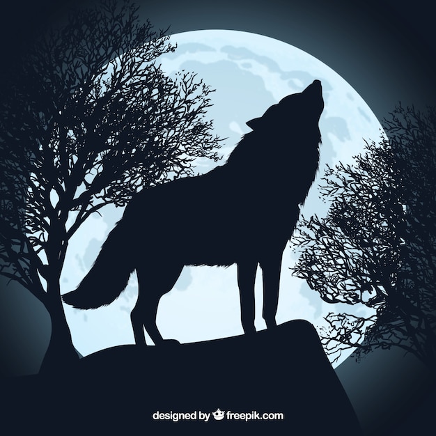 Vecteur hurlement silhouette de loup et la pleine lune