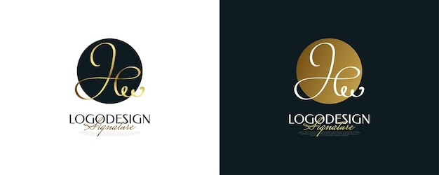 Hw Initial Signature Logo Design In Gold Handwriting Style Initial H And W Logo Design For Wedding Fashion Jewelry Boutique And Business Brand Identity