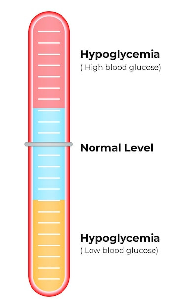 Hypoglycémie Glucose sanguine élevée Niveau normal Graphique vectoriel de glucose sanguin bas