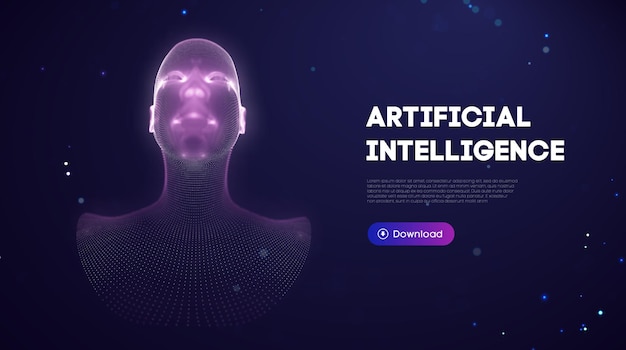 IA cerveau numérique intelligence artificielle femme tête humaine robot technologie numérique fond