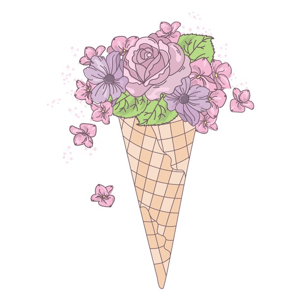 Ice Cream Rose Wedding Vector Illustration Print