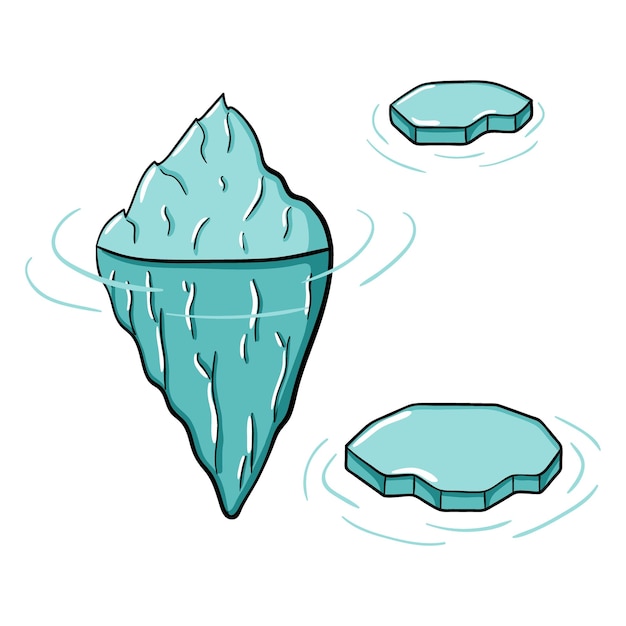 Iceberg doodle set vector illustrations d'hiver dessinés à la main de l'Arctique froid