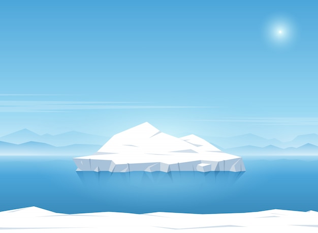 Iceberg Flottant Dans L'océan Bleu. Fond D'été. Illustration Vectorielle