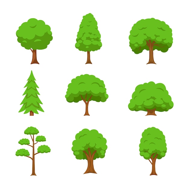 Icon D'arbre Set D'icônes D'arbres De Style Dessin Animé Arbres Forestiers