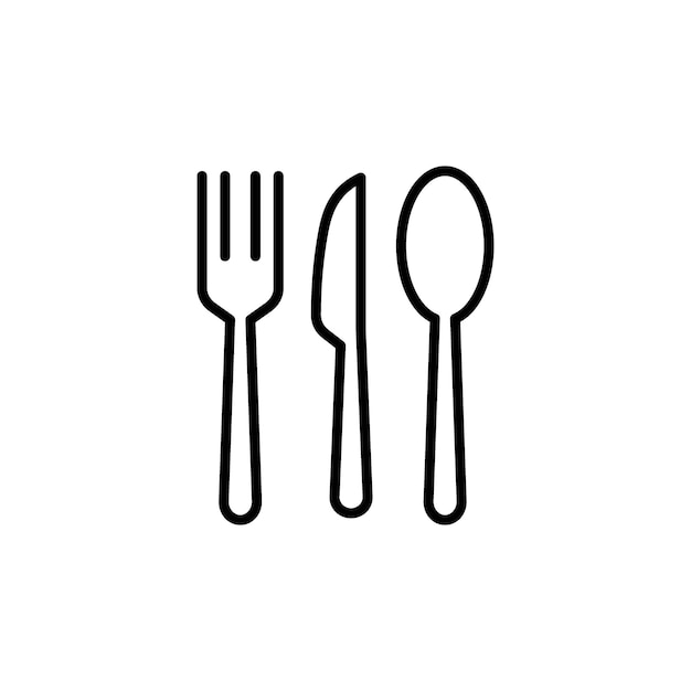 Icon de couverts Set de fourchette Couteau Cuillère Vaisselle Restaurant Symbole vectoriel Dîner Plaque à manger Signe