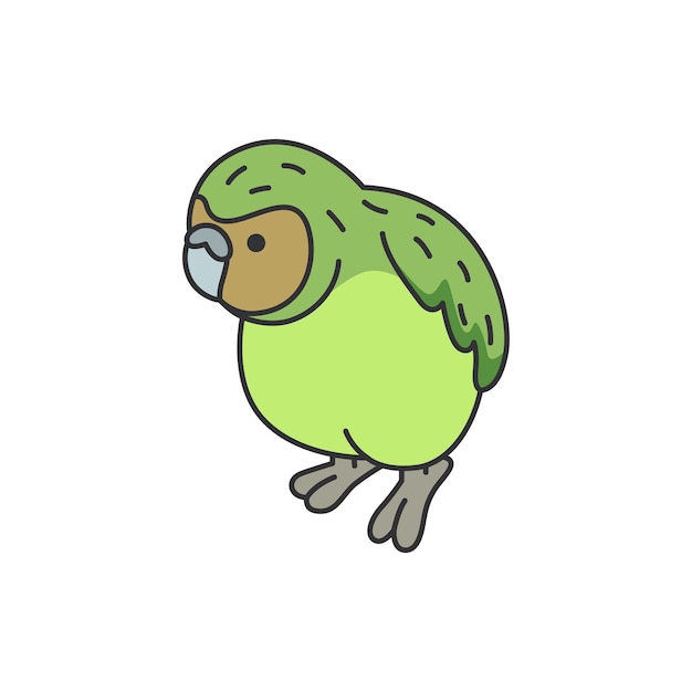 Icon De Dessin Animé Du Perroquet Kakapo Illustration Vectorielle