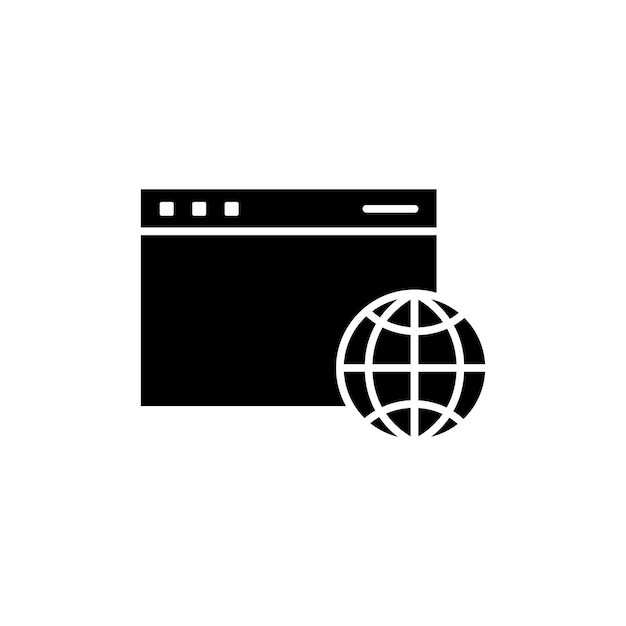 Icon du navigateur définit visite du site Web symbole vectoriel parcourir la page Web signe fenêtre du navigateur de l'ordinateur pictogramme en noir rempli et contourné style