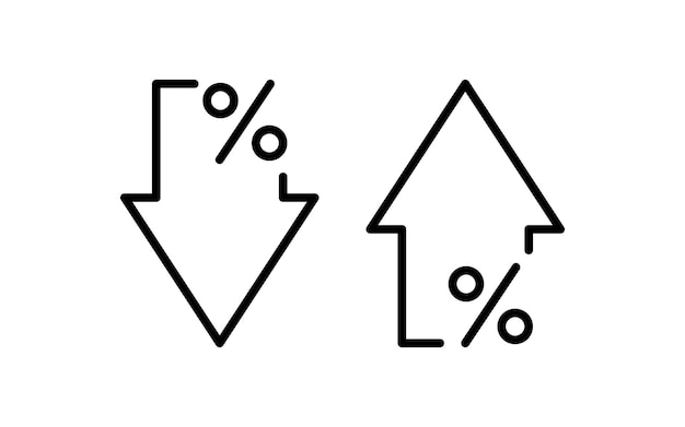 Icon de flèche en pourcentage vers le haut et vers le bas Icon de ligne en pourcentage Augmentation du prix Diminution Symbole d'affaires simple Illustration vectorielle isolée sur fond blanc Trait modifiable