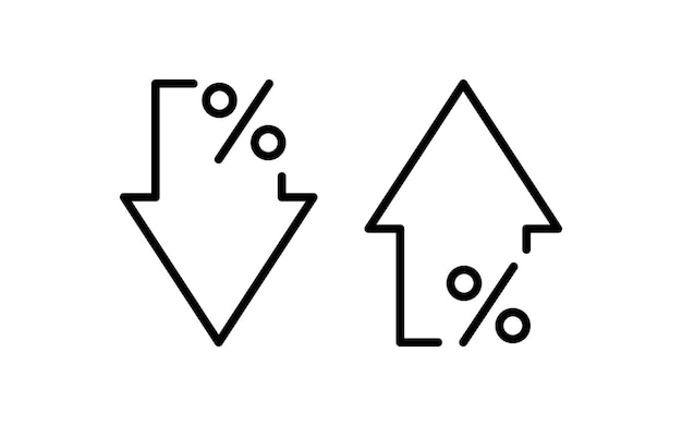 Icon De Flèche En Pourcentage Vers Le Haut Et Vers Le Bas Icon De Ligne En Pourcentage Augmentation Du Prix Diminution Symbole D'affaires Simple Illustration Vectorielle Isolée Sur Fond Blanc Trait Modifiable