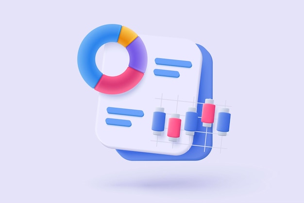 Icon graphique statistique 3D pour le diagramme d'investissement rapport concept de solution créative sur fond pastel objectif pour la finance bancaire d'affaires analyse 3D graphique d'investissement icône vectorielle illustration de rendu