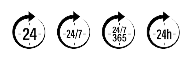 Icon de l'horloge 24 réglée sur un fond blanc isolé
