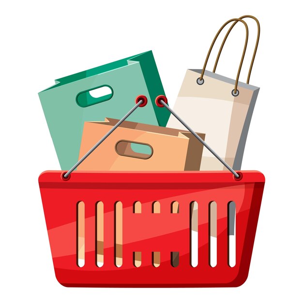 Vecteur icon de panier de sacs d'achat illustration de dessin animé d'un panier de sachets d'achat icon vectoriel pour le web