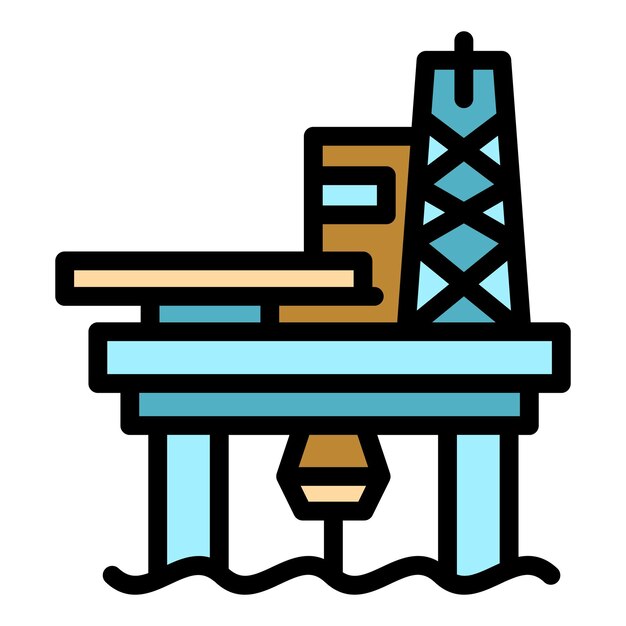 Icon De Plate-forme De Forage En Mer Contour De La Plate-forme D'orage En Mer Icon Vectoriel De Couleur Plat Isolé