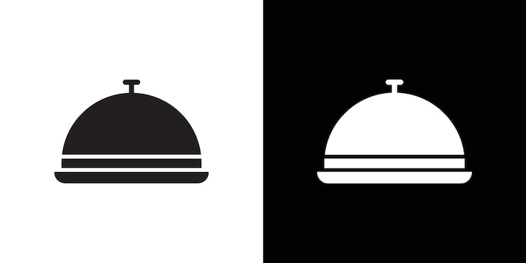 Vecteur icon de plateau et de couverture d'aliments illustration plate à ligne mince