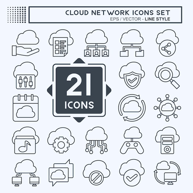 Icon Set Cloud Réseau lié au style de ligne de symbole de réseau illustration simple